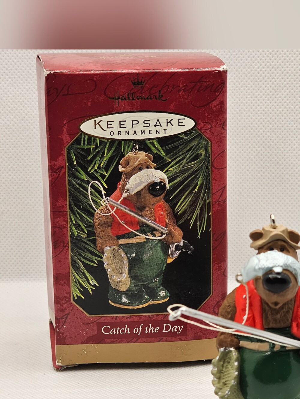 Hallmark Christmas Ornament Catch of the day fishing Pole bear fish pond Dad